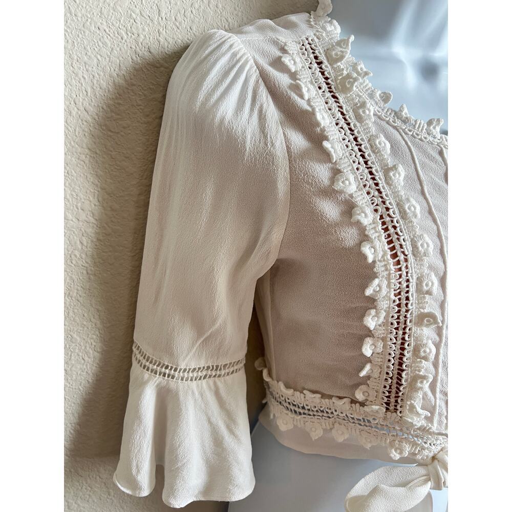 For Love and Lemons Willow Boho Off White Crop Top Women's S Crochet Tie Front - Picture 3 of 9